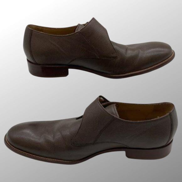 Men's 11.5 M COLE HAAN Classic Single Monk Strap Brown Pebbled Leather Shoes EUC - Picture 1 of 10